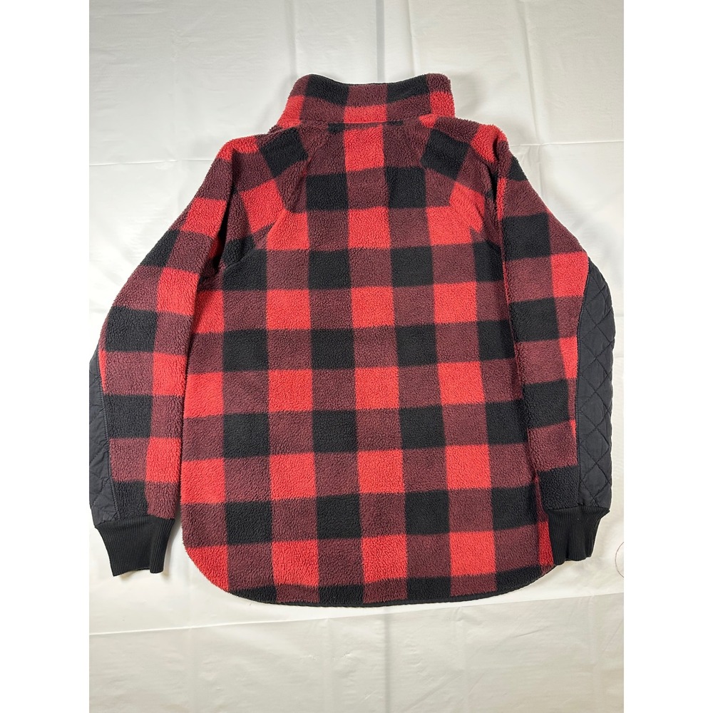 Abercrombie & Fitch Womens Red Black Buffalo Plaid Quilted Fleece Pullover Large - Picture 5 of 5